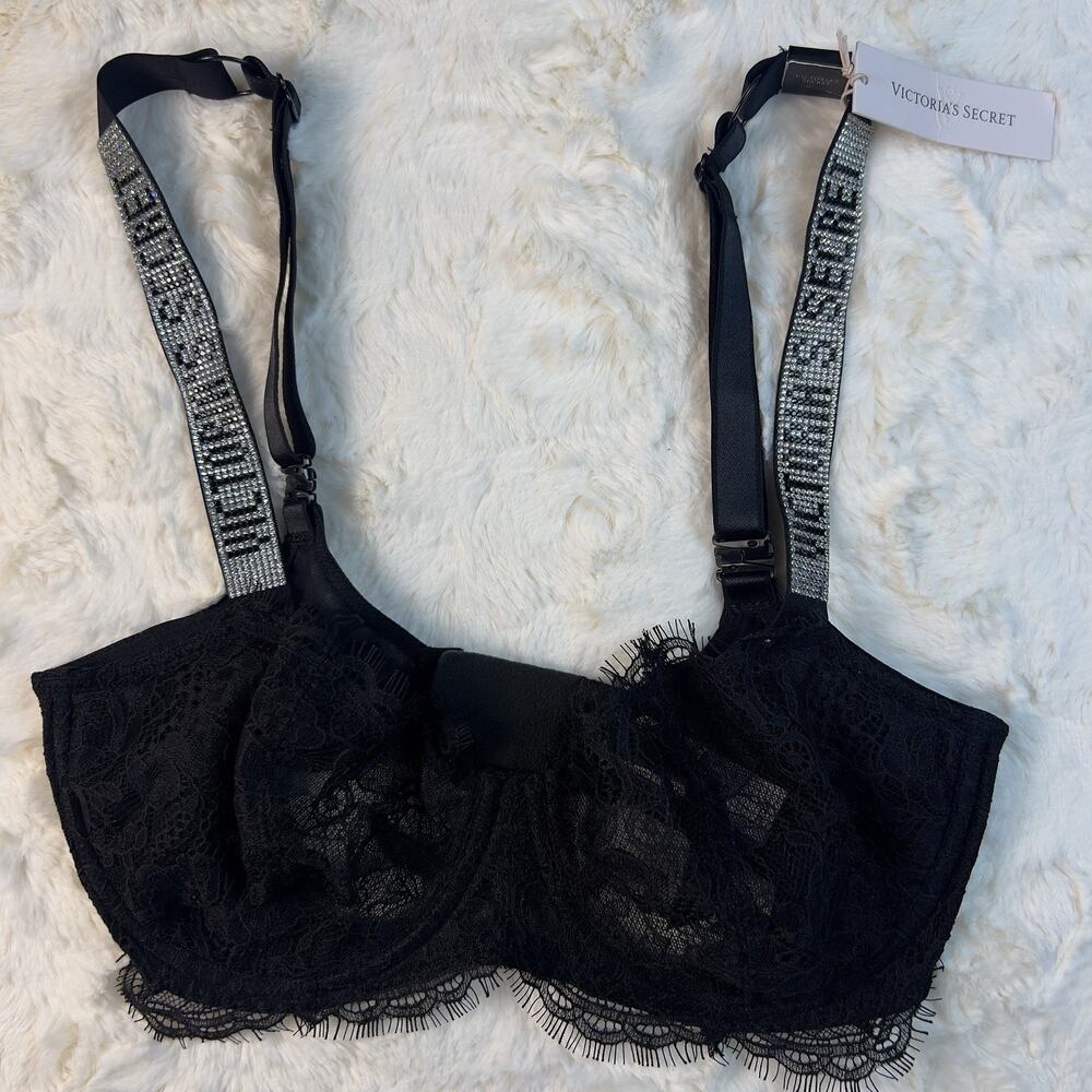 Victoria's Secret Very‎ Sexy Shine Strap Bra Black Push Up Lace Sz. 32DD New